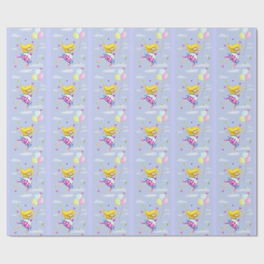 女のかわいらし子の気球の妖精の贈り物のファンシー飛行 ラッピングペーパー (フラット)