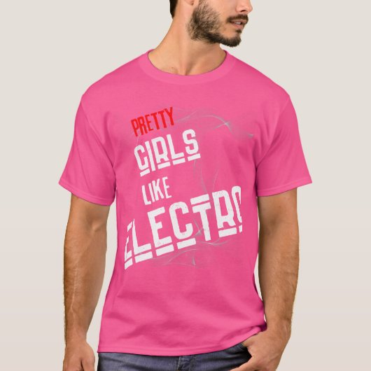 女のかわいらし子は電気が好きだ。テクノユニークデザイン Tシャツ (正面)
