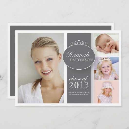 女のかわいらし子4写真イングレー卒業招待状 招待状 (正面/裏面)