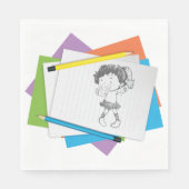 女のよくはしゃぐ子スケッチスケッチとカラフル鉛筆 スタンダードランチョンナプキン (正面)