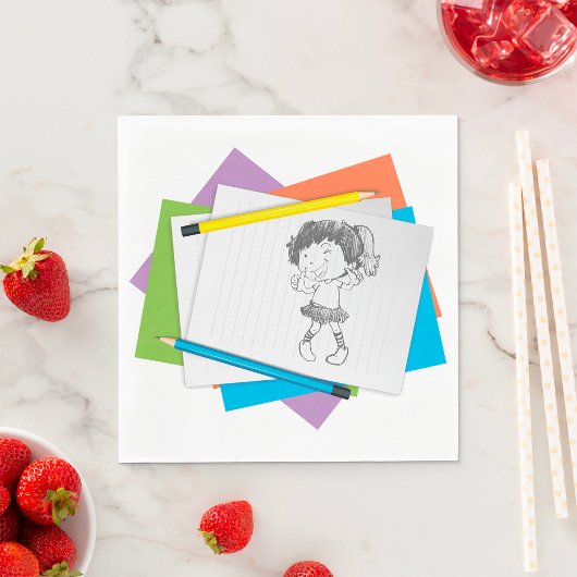 女のよくはしゃぐ子スケッチスケッチとカラフル鉛筆 スタンダードランチョンナプキン