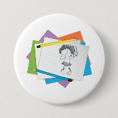 女のよくはしゃぐ子スケッチスケッチとカラフル鉛筆 缶バッジ (正面)