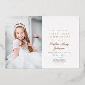 女のエレガント子の写真の最初のバラ金ゴールド 箔招待状 (正面)