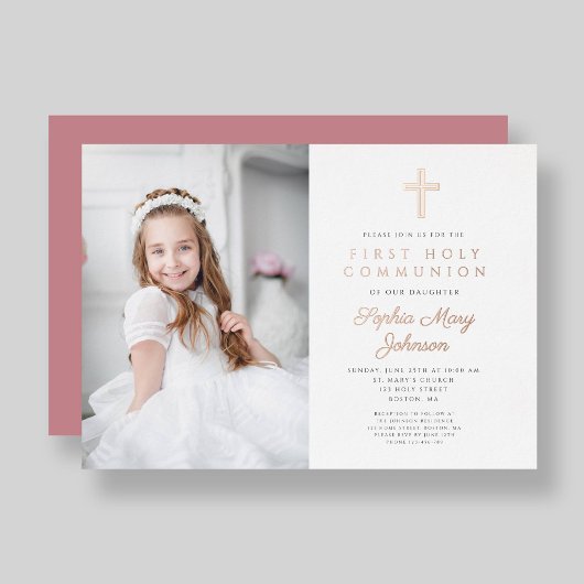 女のエレガント子の写真の最初のバラ金ゴールド 箔招待状