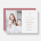 女のエレガント子の写真の最初のバラ金ゴールド 箔招待状