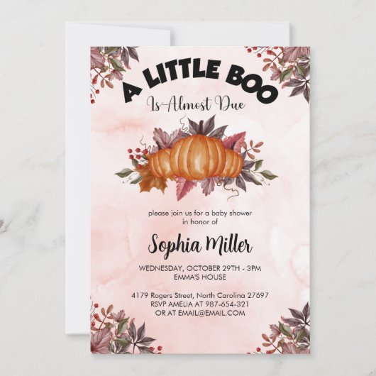 女のカスタム子のためのピンクのパンプキンハロウィーン赤ちゃんシャワー 招待状 (正面)