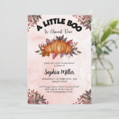 女のカスタム子のためのピンクのパンプキンハロウィーン赤ちゃんシャワー 招待状 (スタンド正面)