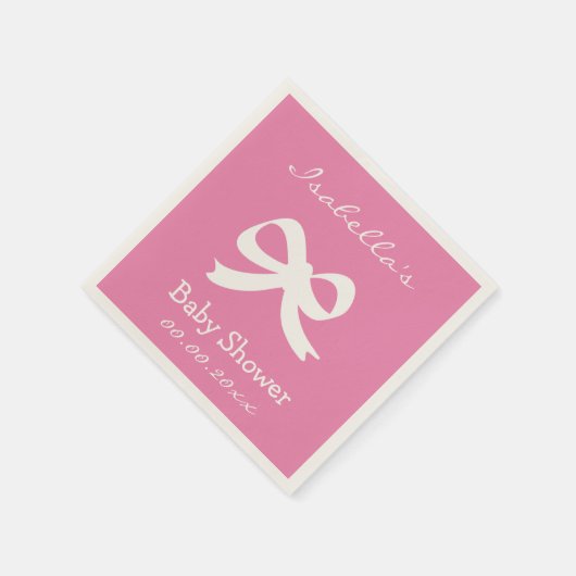 女のカスタム子のためのピンクの弓の結び目ベビーシャワーナプキン スタンダードカクテルナプキン (角)