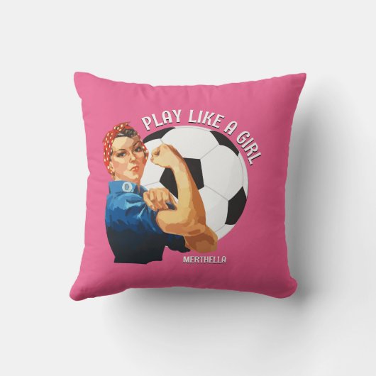 女のカスタム子の遊のサッカーのように クッション (裏面)