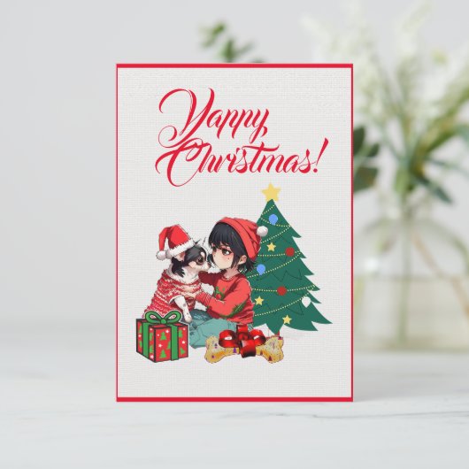 女のカスタム子クリスマスカードと可愛いチワホアドッグ サンキューカード (スタンド正面)