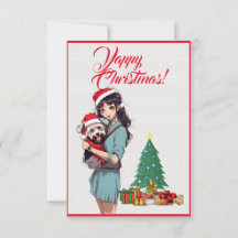 女のカスタム子クリスマスカード付き可愛いウェスティードッグ