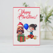 女のカスタム子クリスマスカード付き可愛いプードル犬 サンキューカード (スタンド正面)