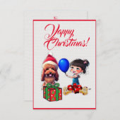 女のカスタム子クリスマスカード付き可愛いプードル犬 サンキューカード (正面/裏面)