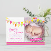 女のカラフル子にフラグ彼女の名前のベビー 招待状 (スタンド正面)