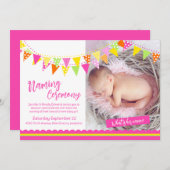 女のカラフル子にフラグ彼女の名前のベビー 招待状 (正面/裏面)