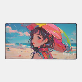 女のカラフル子の写真のビーチ デスクマット