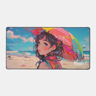 女のカラフル子の写真のビーチ デスクマット