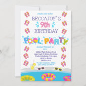 女のカラフル子ビーチサンダルスプラッシュプールパーティー 招待状 (正面)