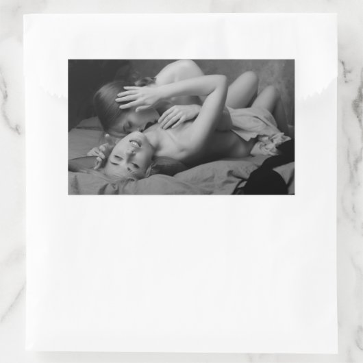 女のキスをする子 – ラブフォトを作成 長方形シール (バッグ)