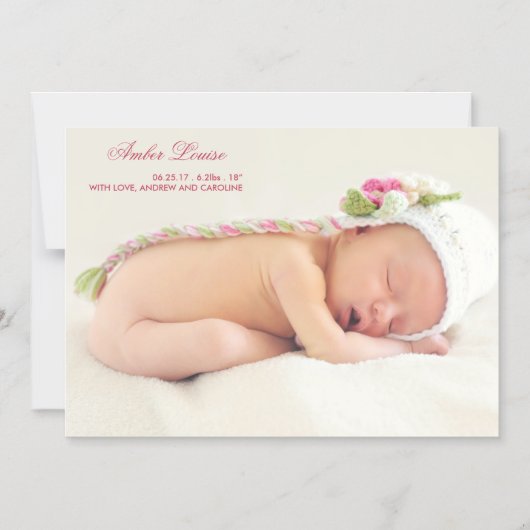 女のパーソナライズされた子に対する写真出産の告知 マグネット招待状 (正面)