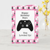 女のパーソナライズされた子のためのゲームをテーマにした誕生日カード カード (黄色い花)