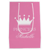 女のパーソナライズされた子のためのピンクのプリンセスクラウン抱き枕 ミディアムペーパーバッグ (裏面)