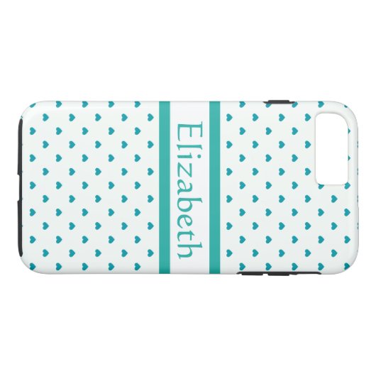 女のパーソナライズされた子のモダンティール(緑がかった色)と名前の付いた白のハート Case-Mate iPhoneケース (裏面(横))