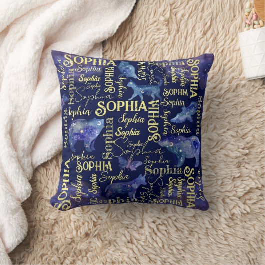 女のパーソナライズされた子の名前の天獣のコラージュ クッション (ブランケット)
