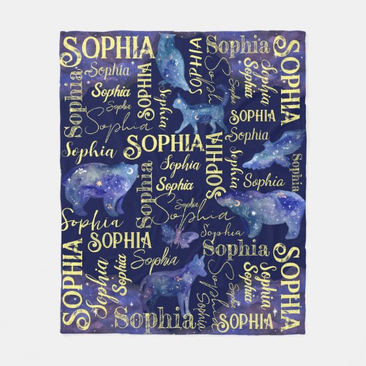 女のパーソナライズされた子の名前の天獣のコラージュ フリースブランケット (正面)