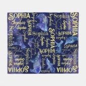 女のパーソナライズされた子の名前の天獣のコラージュ フリースブランケット (正面(横))