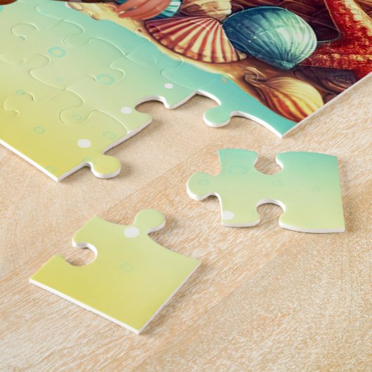 女のパーソナライズされた子の名前は子犬と座って ジグソーパズル (側面)