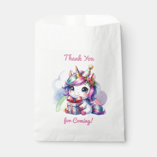 女のパーソナライズされた子の誕生日ユニコーンをテーマにした フェイバーバッグ (正面)