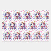 女のパーソナライズされた子の誕生日ユニコーンをテーマにした ラッピングペーパーシート (正面)