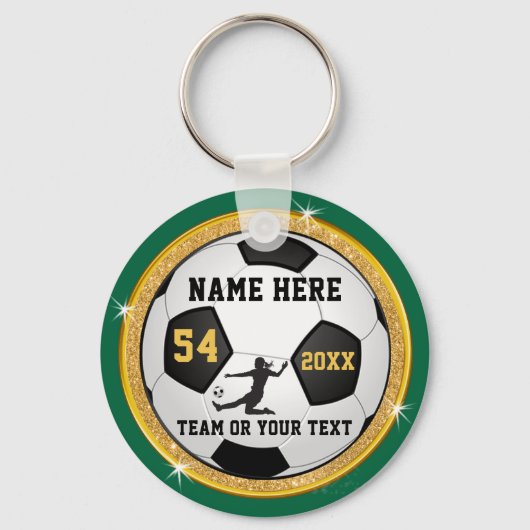 女のパーソナライズされた子への贈り物 – 緑と金ゴールド キーホルダー (正面)