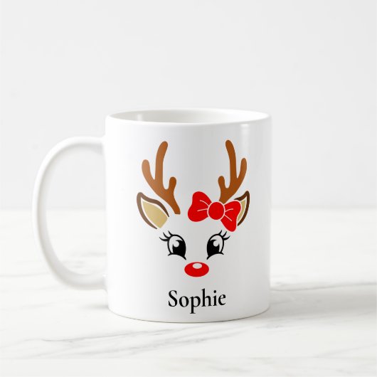 女のパーソナライズされた子トナカイのクリスマスマグカップ コーヒーマグカップ (左)