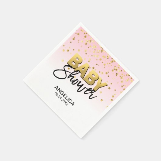 女のパーソナライズされた子ピンクの金ゴールド紙吹雪赤ちゃんシャワー スタンダードカクテルナプキン (角)