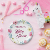 女のパーソナライズされた子フローラ水色ベビーシャワー ペーパープレート (パーティー)