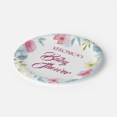 女のパーソナライズされた子フローラ水色ベビーシャワー ペーパープレート (アングル)