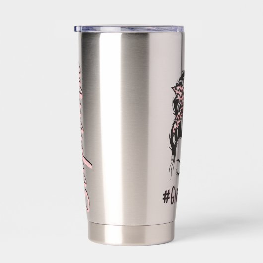 女のパーソナライズされた子ママ乱雑Bun女の子ママのギフト 保温保冷タンブラー (右面)