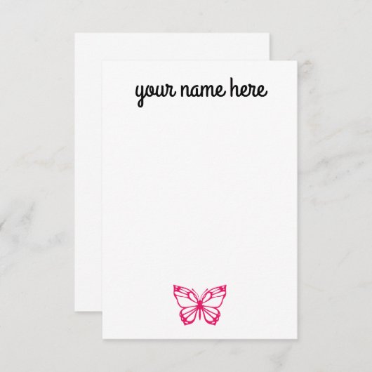 女のパーソナライズされた子用のバタフライノート サンキューカード (正面/裏面)