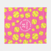 女のパーソナライズされた子用ソフトボールプレゼント，ソフトボール フリースブランケット (正面(横))