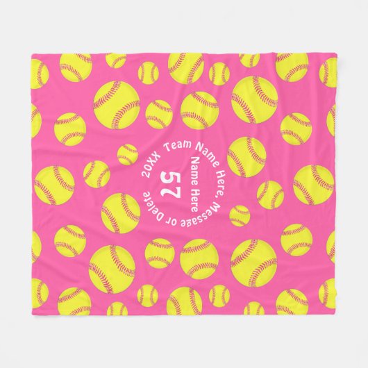 女のパーソナライズされた子用ソフトボールプレゼント，ソフトボール フリースブランケット (正面(横))