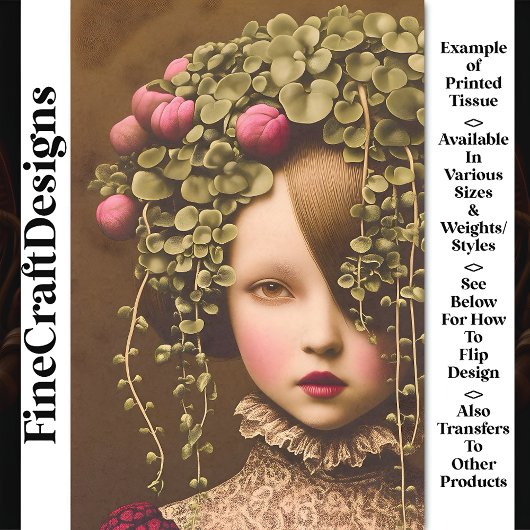 女のビクトリアン子、ピンクバdsグリーンつる植物BF2デコページ 薄葉紙