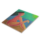 女のビーチ抽象芸術ポートレート タイル (側面)