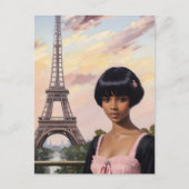 女のフランスの子ブラウンスキンピンクパリジャンアート ポストカード (正面)