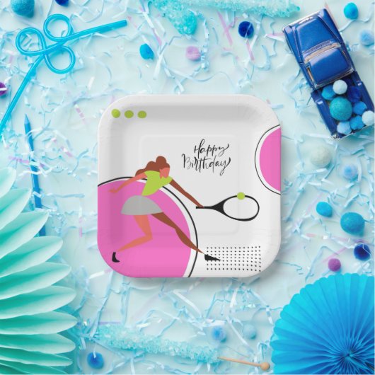 女のプレイヤー誕生日のテニスボール ペーパープレート (パーティー)