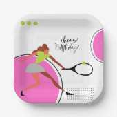 女のプレイヤー誕生日のテニスボール ペーパープレート (正面)