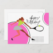女のプレイヤー誕生日のテニスボール ポストカード (正面/裏面)