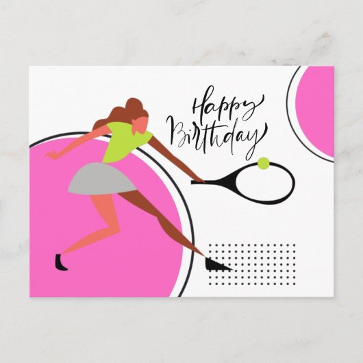 女のプレイヤー誕生日のテニスボール ポストカード (正面)