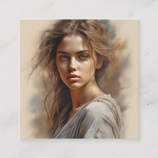 女のポートレートは女の鉛筆のスケッチだ。p スクエア名刺 (正面)